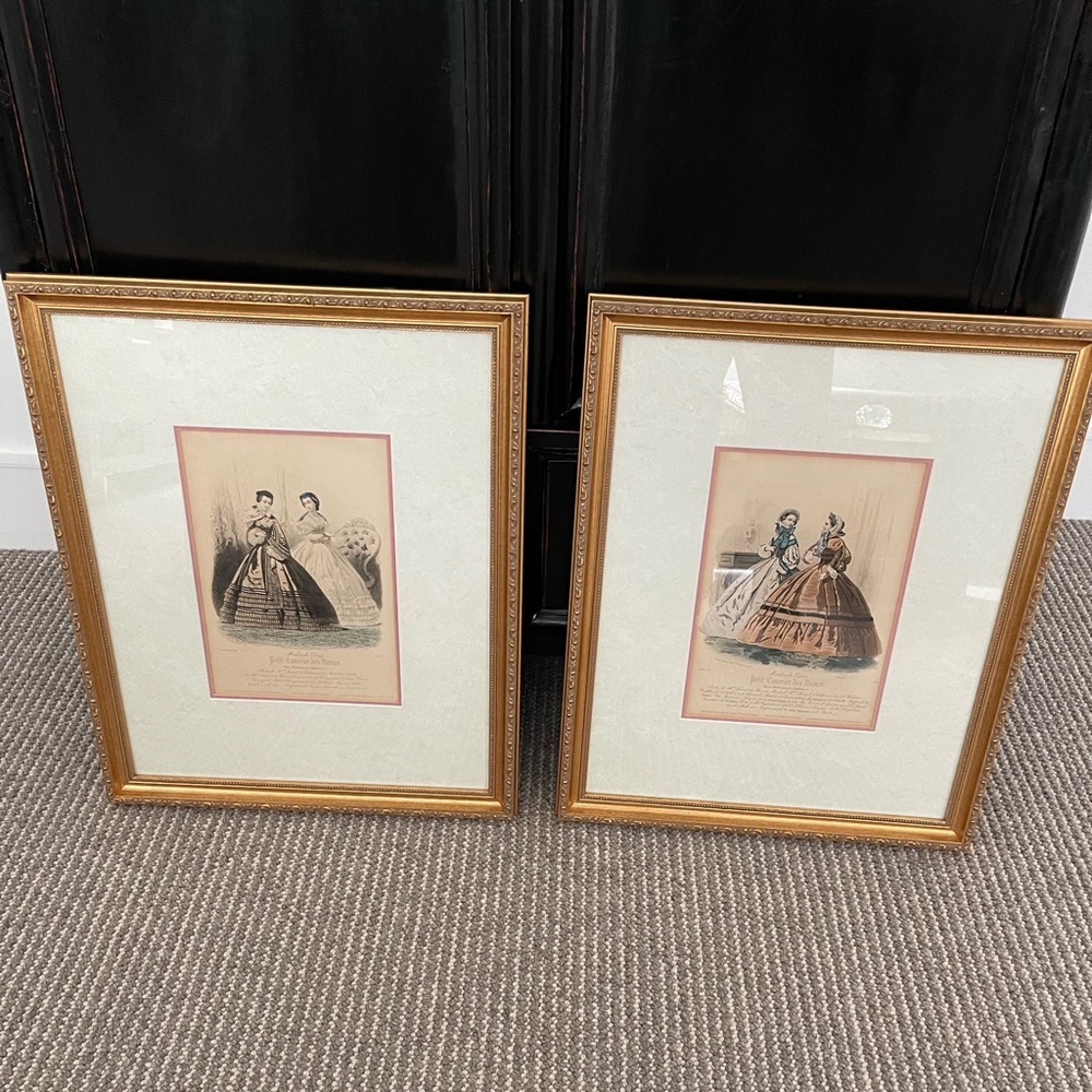 Pair of engraved and hand colored vintage prints